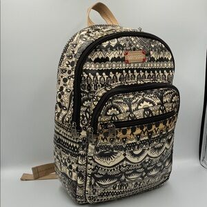 Sakroots Black and Cream Boho Peace Coated Patterned Backpack